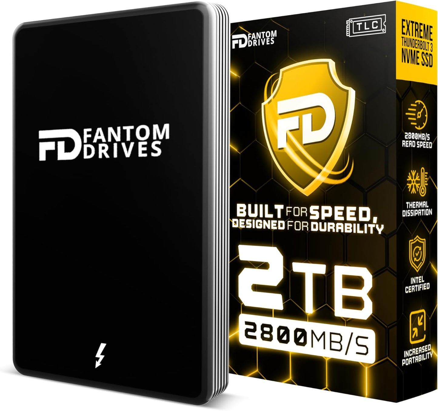 Fantom Drives Extreme 2TB External SSD - 2800MB/s, Thunderbolt 3 and 4, USB Type-C, Aluminum, 3D NAND TLC, TB3X-2300N2TB