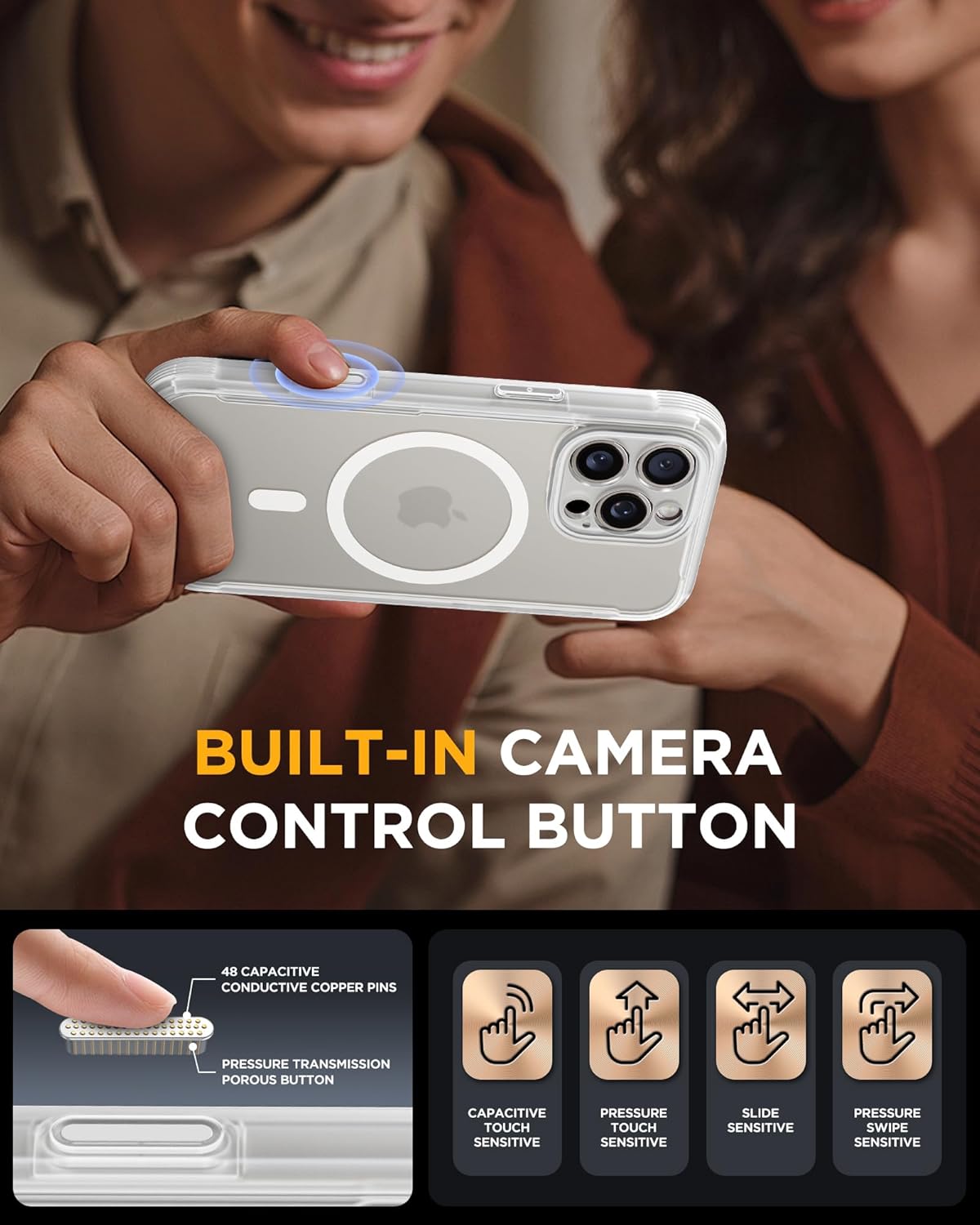 Miracase Magnetic for iPhone 16 Pro Case Full-Body Phone with Built-in Glass Screen Protector, [Compatible with MagSafe] Military Drop Proof 16 Pro Cover Bumper 6.3 inch, Matte Clear