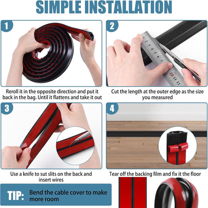 Floor Cord Covers for Wires 6FT Cable Hider Wire Cover Self Adhesive Cord Hider Floor for Offices, Homes, Workshops, Warehouses Cable Cavity 0.3" W x 0.3" H