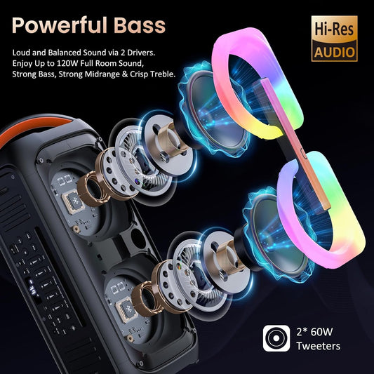 JYX Bluetooth Speaker with 2 Dual 60W 6.5" Subwoofer, PA System with 2 Wireless Mics, TWS Stereo Sound, Deep Bass & Recording for Party, 400W Peak Power Karaoke Machine