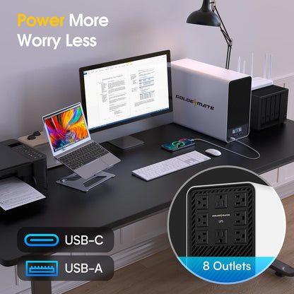 2000VA/1600W Pro Lithium UPS Battery Backup and Surge Protector, Backup Battery Power Supply with LiFePO4 Batteries(460Wh), AVR, Line Interactive Sinewave UPS System, 8 Outlets, LCD Display