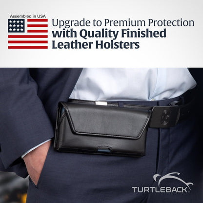 Turtleback Belt Clip for iPhone 16 Pro, 16e, 15 pro 14 Pro 13 Pro -Medium- Fits w/Shockproof Commuter Style Cases, Premium Black Leather, Horizontal Belt Holder, Magnetic Closure HD Rotating Clip