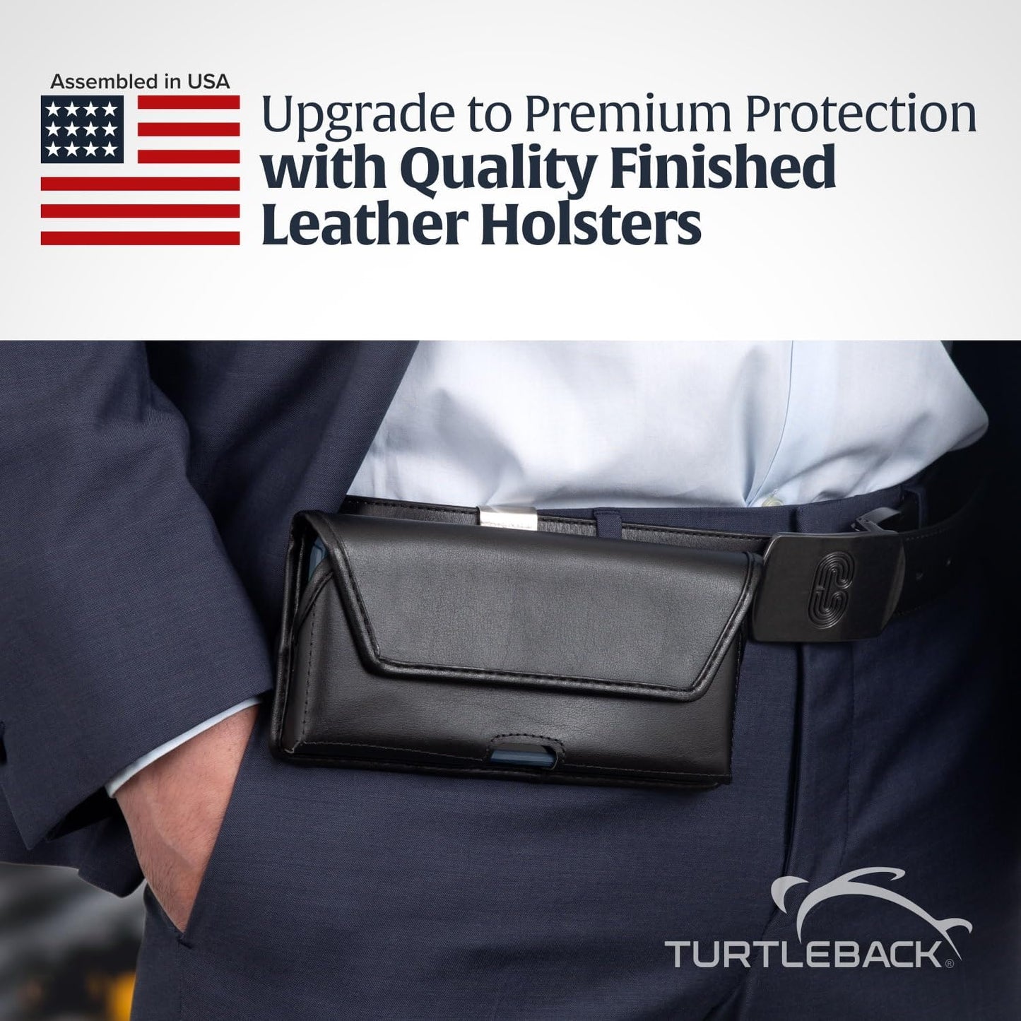 Turtleback Belt Clip for iPhone 16 Pro Max, 15 Pro Max, 14 Pro Max -Large- Fits w/Defender Bulky Style Cases, Premium Black Leather, Horizontal Belt Holder, Magnetic Closure, HD Rotating Clip