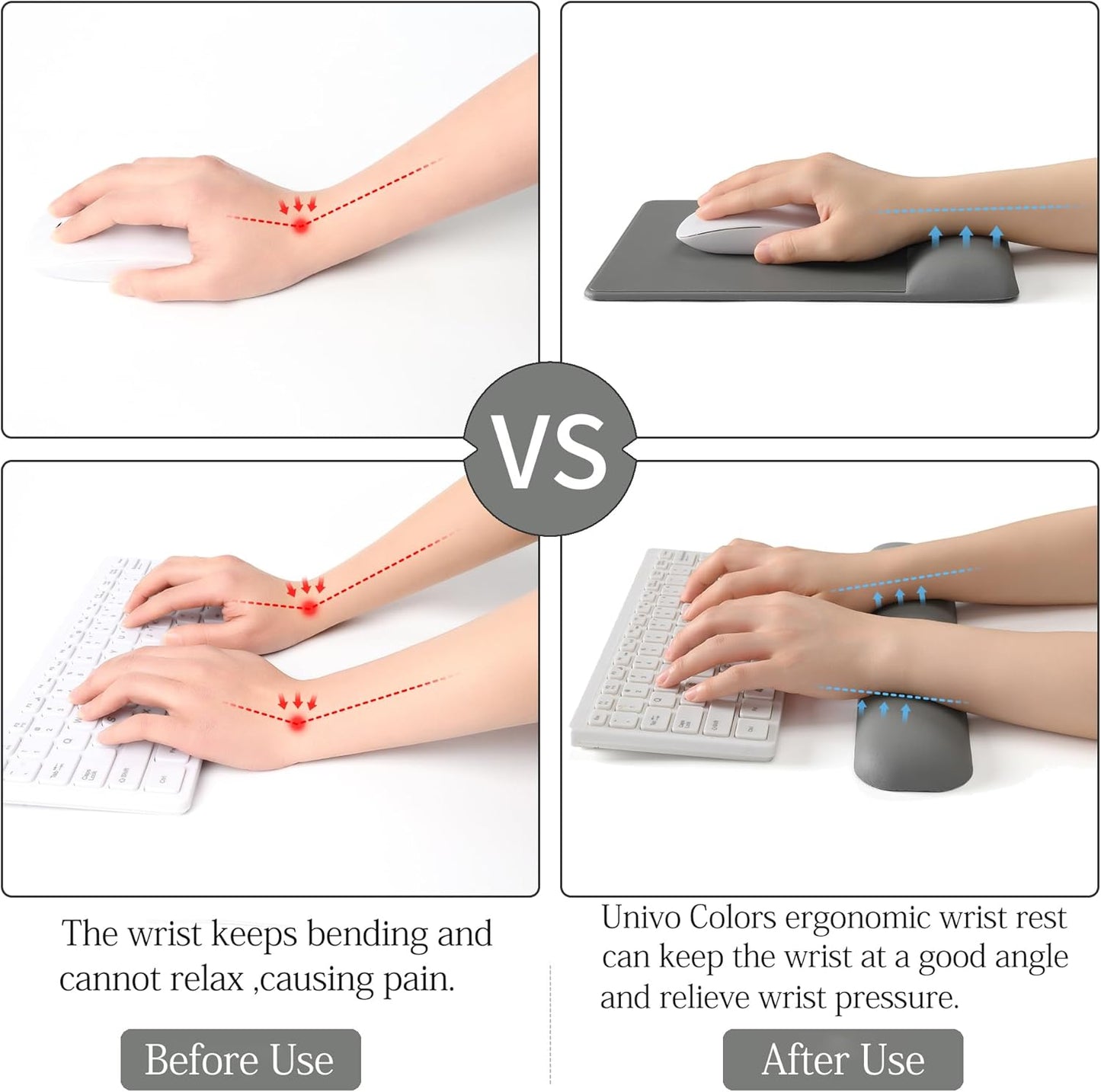 UnivoColors Design-Wave Set of Keyboad Wrist Rest & Mouce Pad,Artificial Sheepskin+Memory Foam+Ergonomic+Anti-Slip Gel, Resilience Support During Work and Gaming,Keyboard Accessory,Grey