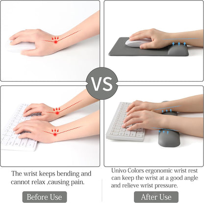 UnivoColors Design-Wave Set of Keyboad Wrist Rest & Mouce Pad,Artificial Sheepskin+Memory Foam+Ergonomic+Anti-Slip Gel, Resilience Support During Work and Gaming,Keyboard Accessory,Grey