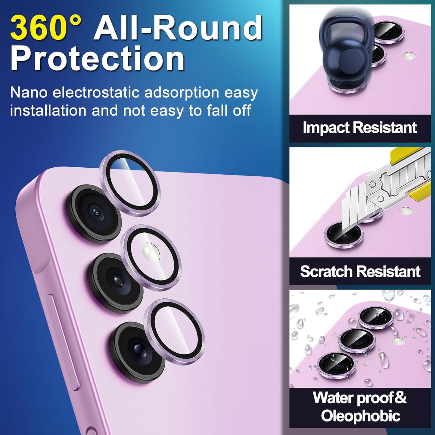 for Samsung Galaxy A35 5G Camera Lens Protector, Individual Metal Ring Tempered Glass Lens Cover, [Strong Adsorption] Scratch Resistant Ultra-Thin HD Clear Lens Cover, 1 Set-Purple