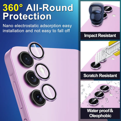 for Samsung Galaxy A35 5G Camera Lens Protector, Individual Metal Ring Tempered Glass Lens Cover, [Strong Adsorption] Scratch Resistant Ultra-Thin HD Clear Lens Cover, 1 Set-Purple