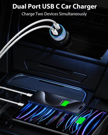 iPhone 16 Car Charger,USB C Fast Car Charger Adapter 2Pack Dual USB C Port Fast CarCharger with 6Feet Long Type C to C Braided Charging Cable Fast Charging for iPhone 16/16 Pro/16 Pro Max/15/iPad