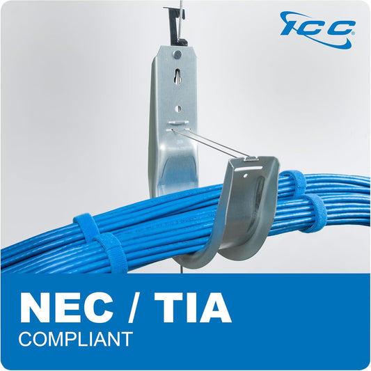 ICC Batwing J Hook 4” with Retainer Clip - Galvanized Steel Cable Management Hooks for Hanging Cable to Hanger Wire and Threaded Rod - Rust-Resistant, EIA and TIA Compliant - 4 Inch 25 Pack