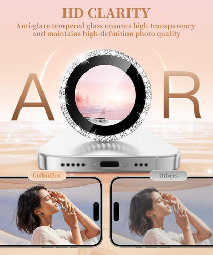 GolbinBox Camera Lens Protector for iPhone 16 Pro Max/16 Pro, 1:1 Invisible Fit, 9H Tempered Glass Ultra HD Metal Individual Camera Cover Screen Protectors for Women, Case Friendly, Bling/Sliver