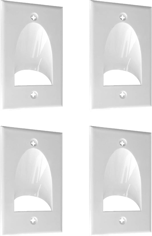 BestMounts - 4 Pack Inner Nose Behind Wall Cable Management TV Cord Hider for Wall Mounted TV - Single Gang Low Voltage Recessed Wall Plates Cable Pass Through for Wires, HDTV, HDMI (White)