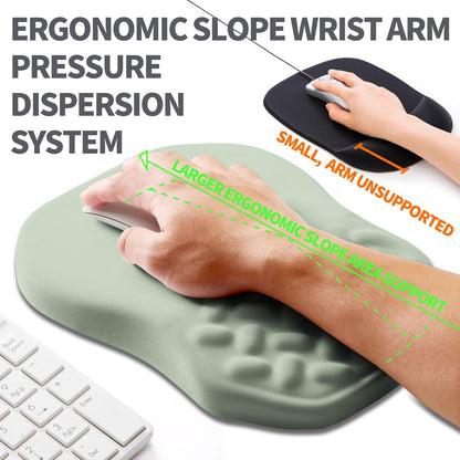 Ergonomic Slope Mouse Pad Wrist Support, Wrist Rest Mousepad for Carpal Tunnel Pain Relief with Massage Bulge and Slow Rebound Memory Foam (12x8 inch, Light Green)