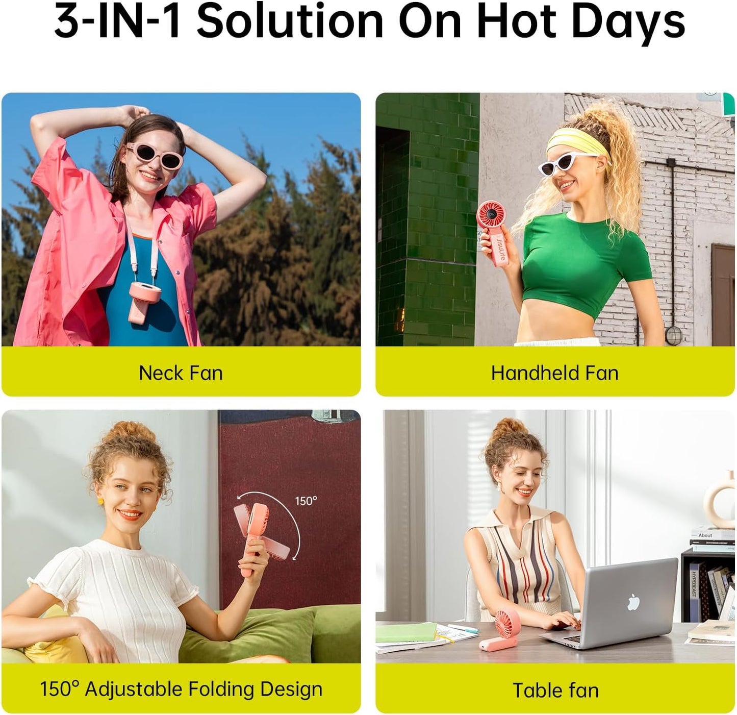 JISULIFE Handheld Fan Life7 – Ultimate Flexibility: High-Power Motor, LED Display, 13 Hrs Cooling, 3600mAh Rechargeable, 5-Speed, Foldable Design, 3-IN-1 Portable Fan for Travel Cruise Beach(Pink)