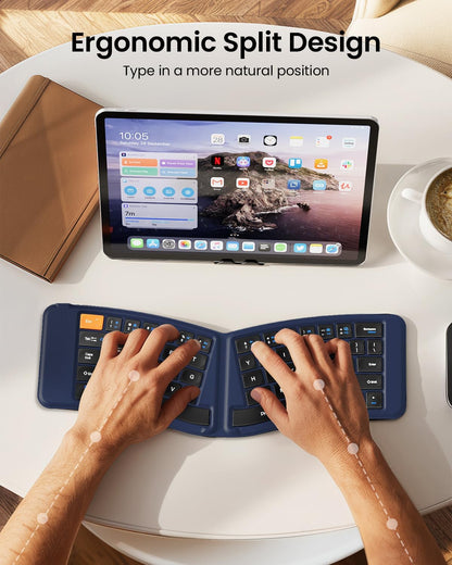 ProtoArc Ergonomic Foldable Keyboard, XK03 Split Folding Travel Bluetooth Keyboard, Ultra Slim, Portable for iPad, iPhone, Tablet, Laptop, PC - Dark Blue