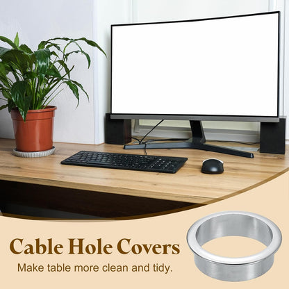 uxcell Desk Grommet, 2" (50mm) Zinc Alloy Cable Hole Cover Wire Cord Organizer with Marked Cable Ties for Home Office Desktop Wire, Silver Tone