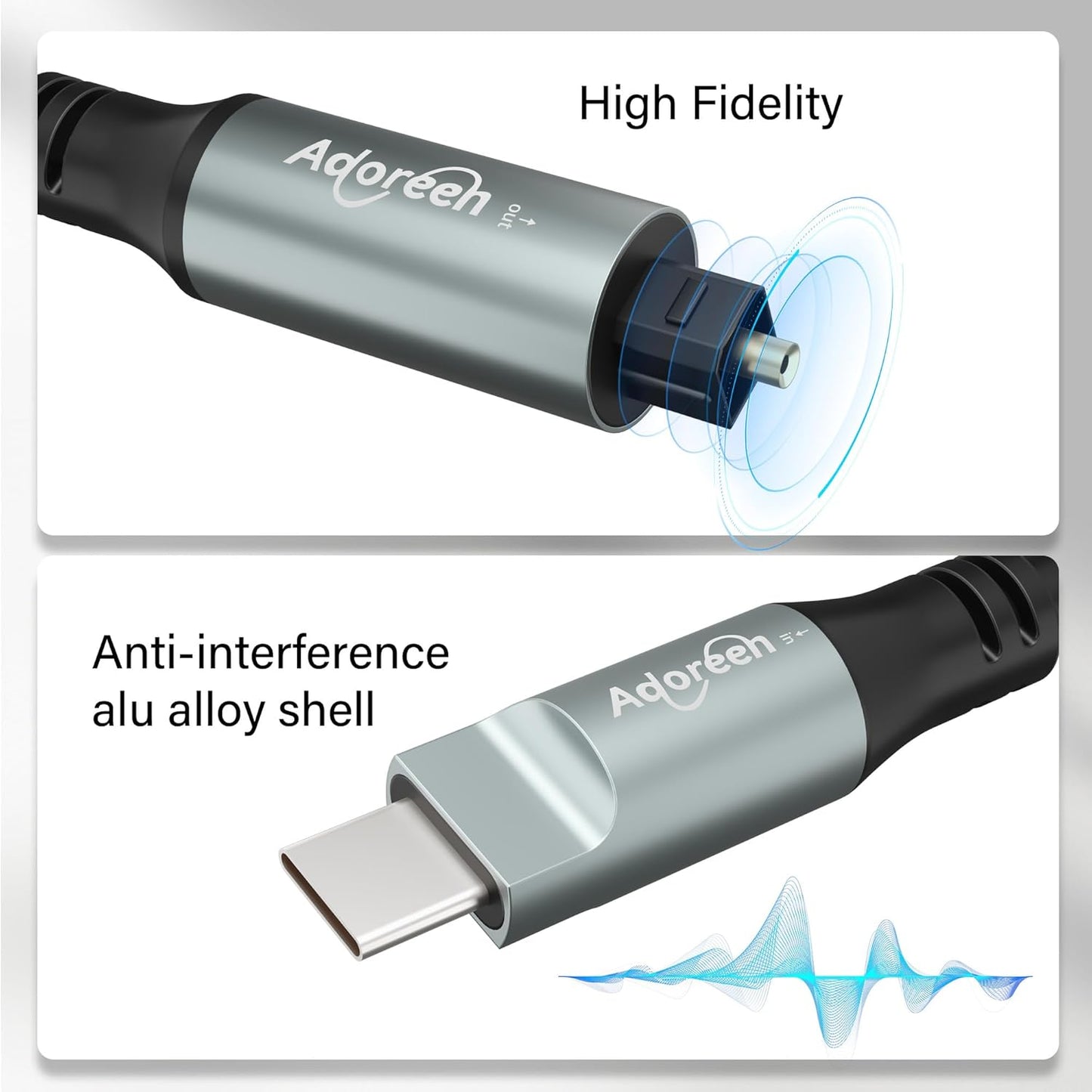 Adoreen Unidirectional USB C to Toslink Digital Optical Audio Cable 6 Ft, USB 2.0 Male to SPDIF Port Male Fiber Optic Adapter, Braided for TV/Soundbar, Sony PS5, Speaker-Not Toslink to USB