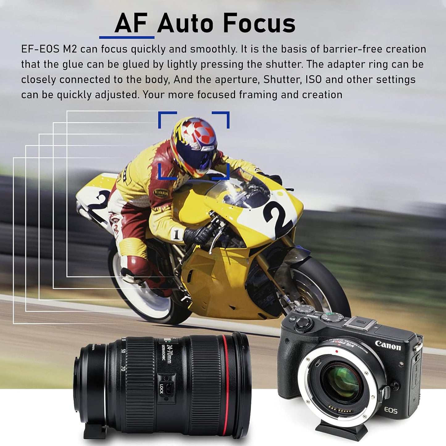 VILTROX EF-M2 Pro Lens Adapter 0.71x Auto Focus EF Lens to M4/3 Mount Adapter Compatible with Canon EF Lens to M4/3 Mount Camera GH4 GH5 GF8 GF9 GX8 GX85 G6 G7 E-M5 E-M10 E-PL7 E-PL8 E-P5 Pen-F