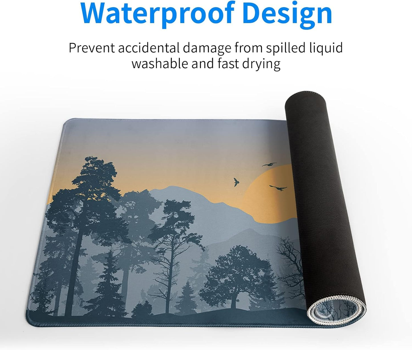 Mountain Gaming Mouse Pad 31.5x11.8 Inch Forest Large Mousepad Extended Grey Mousepad Gaming Non-Slip Rubber Base Stitched Edges Keyboard Mouse Mat Desk Pad for Office Home and Game