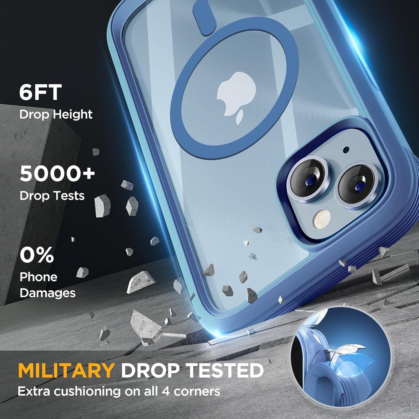 Miracase Magnetic for iPhone 14 Case 6.1", [Built-in Tempered Glass Screen Protector + Lens Protector] [Compatible with MagSafe] Full-Body Protective Bumper 14 Phone Cover, Blue
