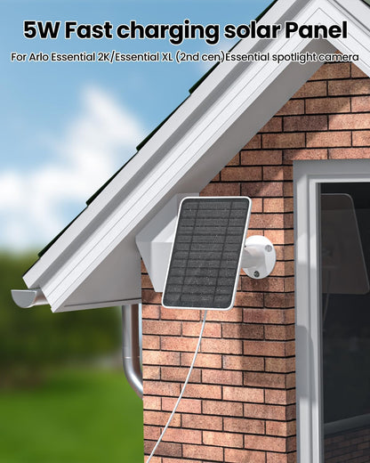 5W Solar Panel Charger Compatible with Arlo Essential 2K Outdoor Camera(2nd Gen)/Essential Outdoor XL(2nd Gen)/Essential Spotlight, IP65 Waterproof 10ft USB-C & Micro USB Cable & Wall Mount, 4 Pack