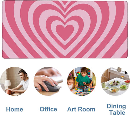 Gaming Desk Pad Large Extra Length Retro Style Hearts Mouse Pad Keyboard Laptop Non-Slip Waterproof with Rubber Base Thick Stitched Edge Mouse Mat for Office Home 35.4 x 15.7 Inches