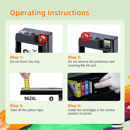 962XL 962 Ink Replacment for HP 962XL Ink Cartridges Combo Pack for HP Ink 962XL Black and 962 Color Combo Pack High Yield Work with Officejet Pro 9010 9020 9015 Series Printers, 4 Pack