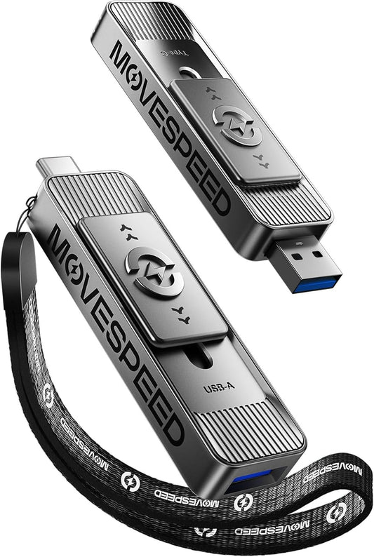 MOVE SPEED 1TB Solid State Drives with Dual Ports & Push-Pull Design — 560MB/s Read Speed, Type C + USB 3.2 Drive Portable ssd for iPhone 15/16/17/Android/Mac