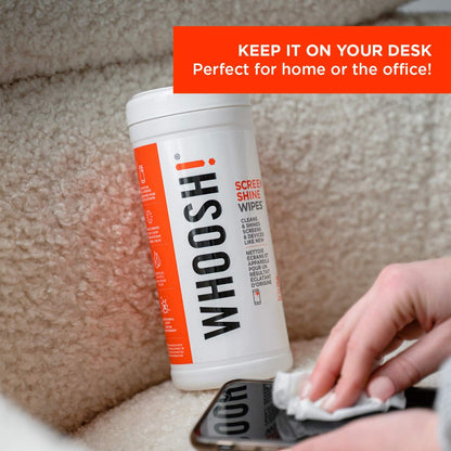 WHOOSH! Screen Shine 90 Count Touch Screen Cleaner Wipes for Car, OLED, TV, Eyeglasses, Laptop – Lint-Free, Non-Abrasive Wipes – Streak-Free Finish – Non-Toxic & Odorless – Microsuede Cloth Included