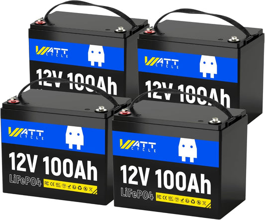 12V 100Ah LiFePO4 Lithium Battery 4 Pack - BCI Group 24, 15000 Cycles, Built-in 100A BMS, Low-Temperature Protection - Ideal for RVs, Golf Cart, Home Energy Storage, Marine (4 Pack)