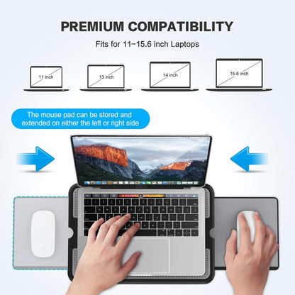 AboveTEK Portable Laptop Lap Desk w/Retractable Left/Right Mouse Pad Tray, Non-Slip Heat Shield Tablet Notebook Computer Stand Table w/Sturdy Stable Work Surface for Bed Sofa Couch or Travel