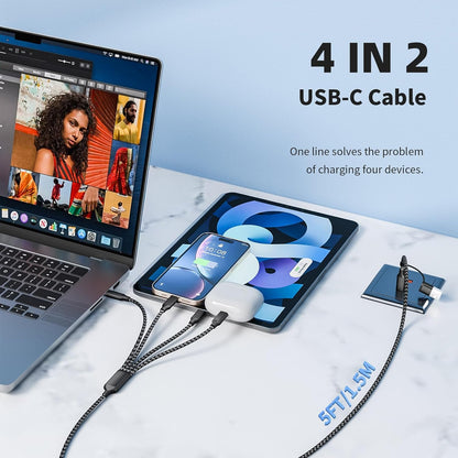USB C Splitter Multi Charging Cable,USB A/C to USB C Charging Cord,Dual Type C Charger Cord,4 in 2 Multi Charger Cord with 4 Type-C Connectors Compatible with iPhone16/15/Cell Phones Tablets and More.