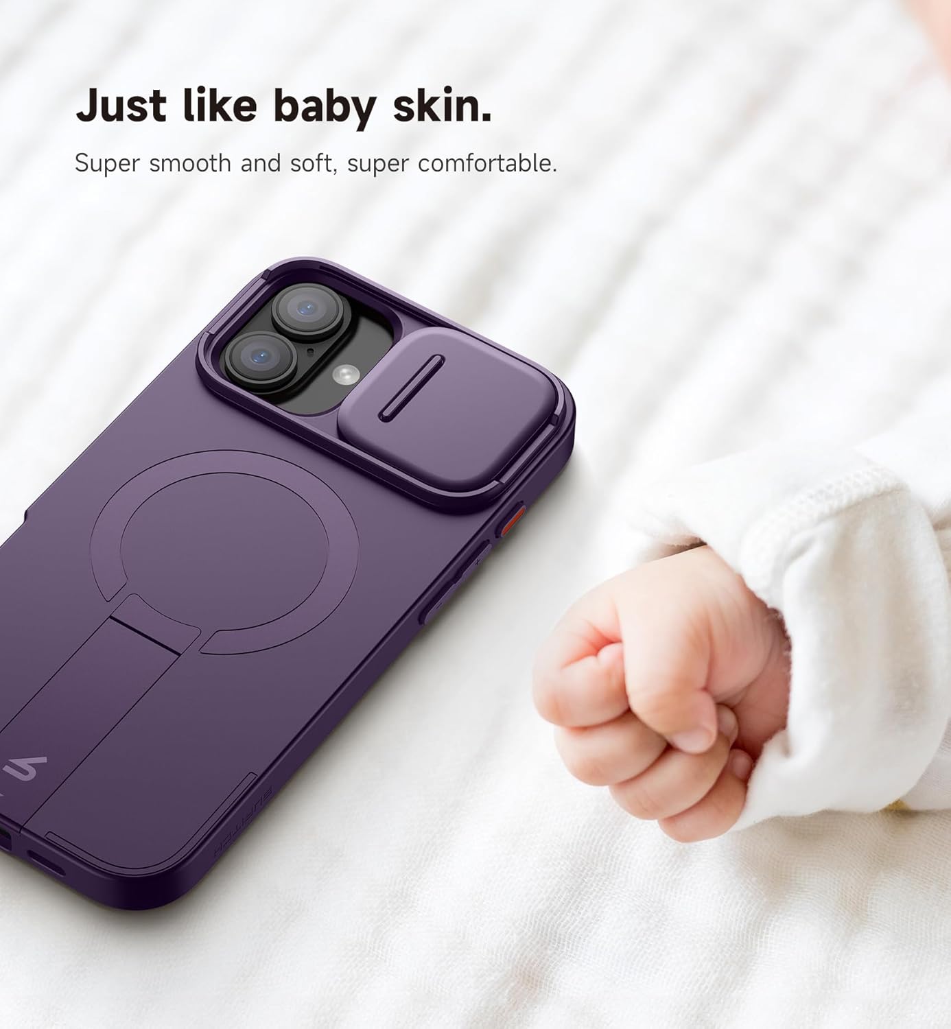 SURITCH for iPhone 16 Plus Case with Magnetic Camera Slide Cover and Adjustable Kickstand, Compatible with MagSafe, Shockproof Bumper Case Slim Protective Cover for iPhone 16 Plus 6.7 Inch,Dark Purple