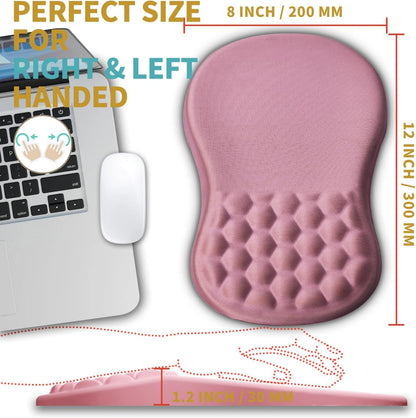 Hokafenle Ergonomic Mouse Pad Wrist Support with Massage Design, Wrist Rest Pain Relief Mousepad with Memory Foam&Non-Slip PU Base, Mouse Pads for Wireless Mouse & Desk (12x8 inch,Pink)