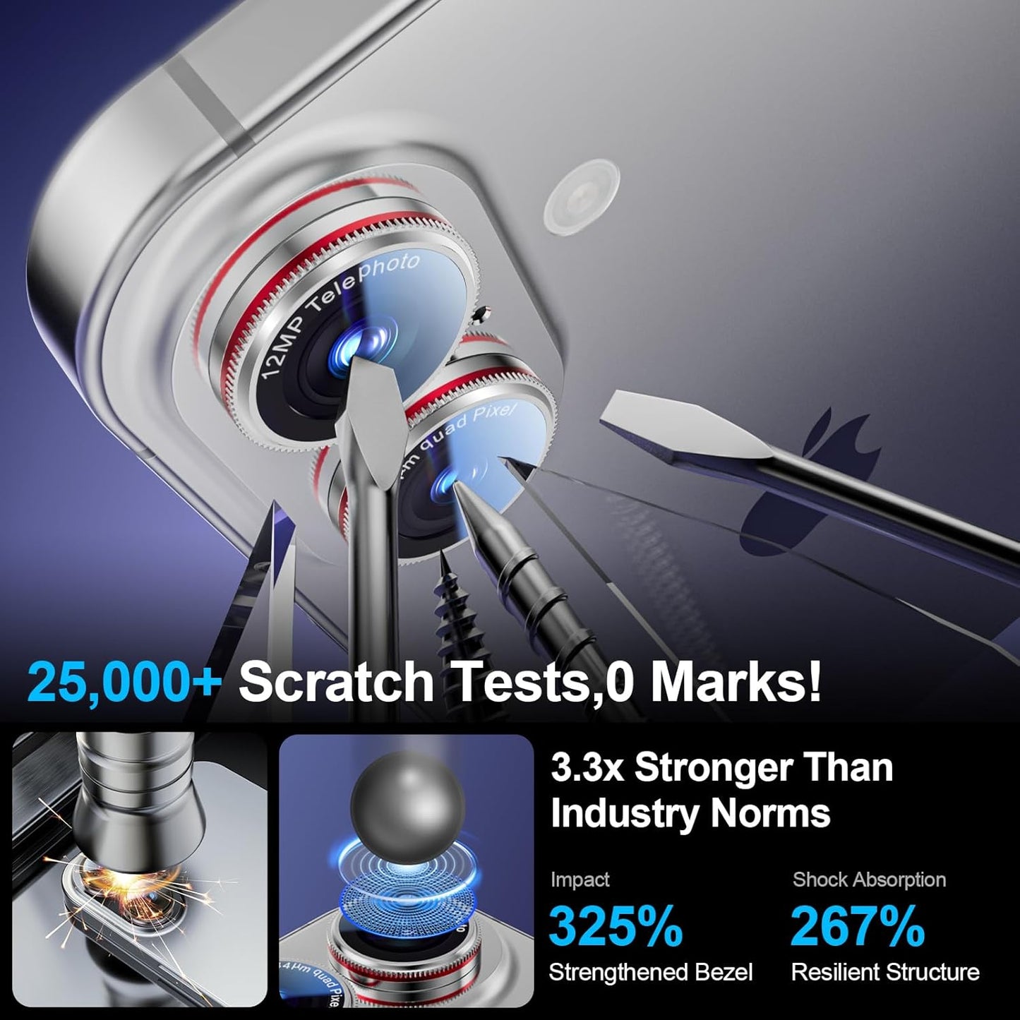 X-it 2 Pack Camera Lens Protector, Shatterproof Anti-Scratch Ultra HD Mechanical Gear Camera Protector, Anti-Glare 9H Tempered Glass Lens Protector for iPhone 16/iPhone 16 Plus,Case Friendly,SilverRed