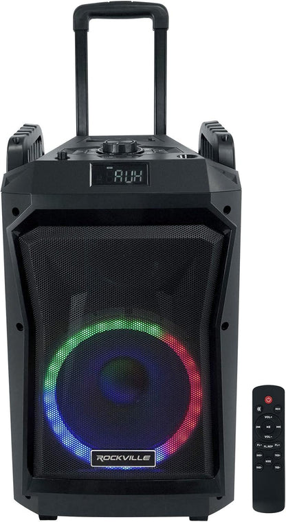 Rockville ROCKNGO 800 10" Portable Bluetooth Speaker, LED Lights, Wheels, Mic Priority, for Parties and Outdoor Events