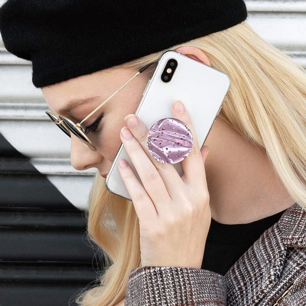 3 Pack Fashionable Clear Glitter Expandible Collapsible Moblile Phone Grip Stand Holder for Smartphones and Tablets Cell Phone Accessory- 2 (Mix Colorful Glitter Green Purple)