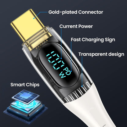 USB C to Multi Charging Cable, USAMS 100W 6.6FT 5A Type C to Type C Fast Charger Charging Cord with LED Display 5-in-1 C/A to C/Micro/IP Sync Charger Adapter Compatible for Laptop/Tablet/Phone