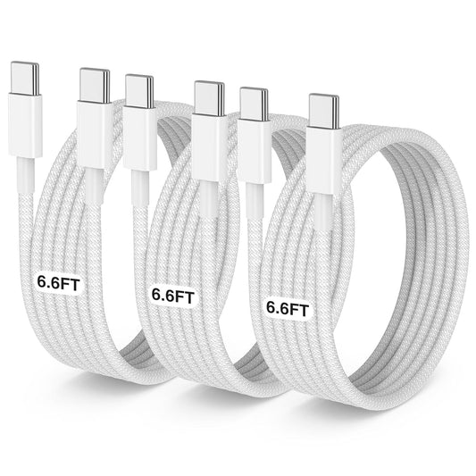 3-Pack Grey 6.6FT 60W USB C to USB C Cable, Type C to Type C Cable,Fast Charging Cable for iPhone 16 15 Pro Plus Pro Max，for Galaxy S24 S23, for iPad Pro/Air, for MacBook Pro/Air and More