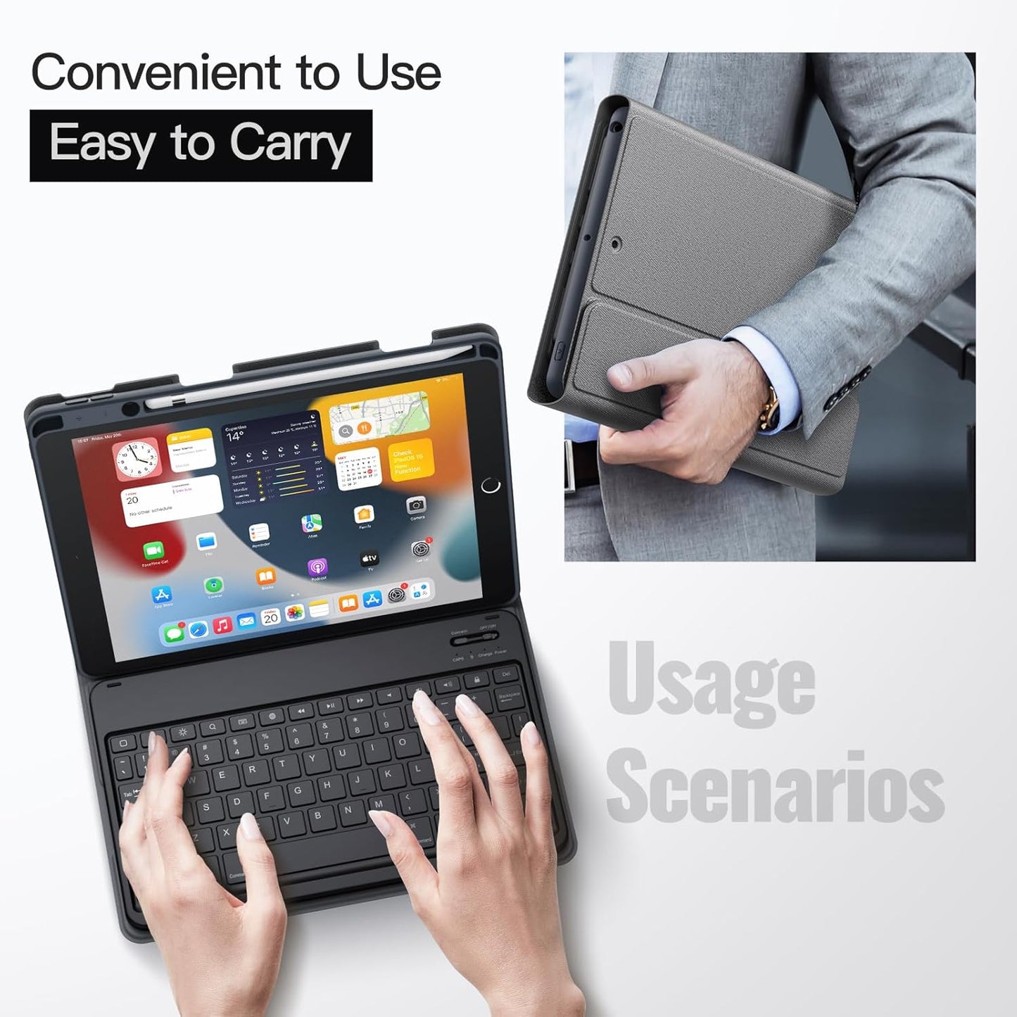 JETech Keyboard Case for iPad 10.2-Inch (2021/2020/2019 Model, 9th/8th/7th Generation) with Pencil Holder, Magnetic Detachable Bluetooth Wireless Keyboard, Soft TPU Back Stand Cover (Space Gray)