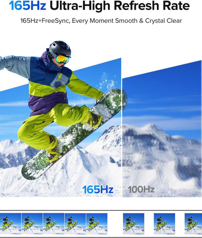 UPERFECT 24.5" 2K Portable Monitor Touchscreen, 165Hz Gaming Monitor FreeSync 0.1ms Fast IPS Large Screen, Built-in 180° Adjustable Stand/VESA, USB-C HDMI Second Screen for Laptop, Phone, Game Console