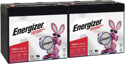 Energizer EN55-12IT - 2 Pack - 12 Volt 55 Amp Hr, Long Lasting Sealed Lead Acid AGM Rechargeable Battery Ideal for Use in Electric Scooters, Wheelchairs, Emergency Lighting, Backup Power, and More