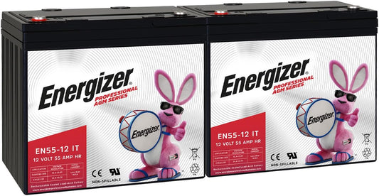Energizer EN55-12IT - 2 Pack - 12 Volt 55 Amp Hr, Long Lasting Sealed Lead Acid AGM Rechargeable Battery Ideal for Use in Electric Scooters, Wheelchairs, Emergency Lighting, Backup Power, and More