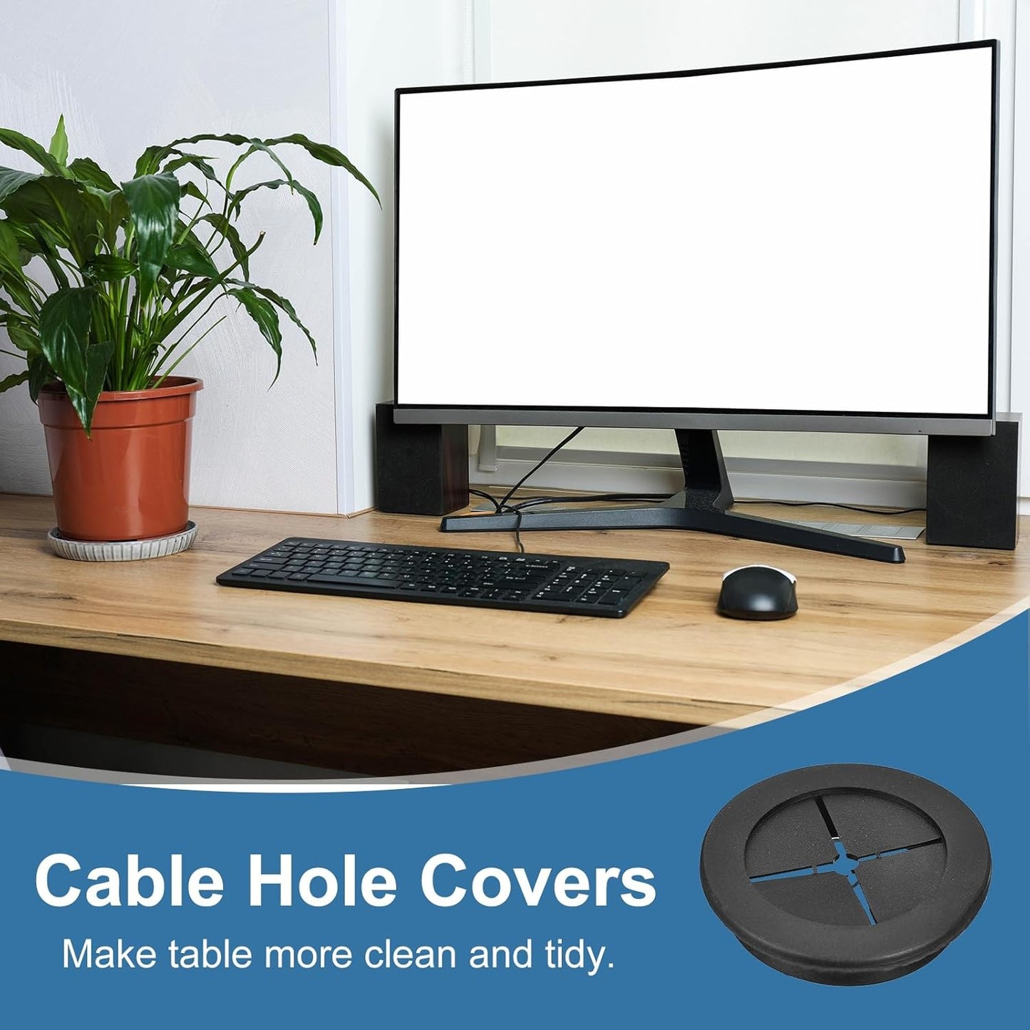 uxcell 4Pcs Cable Cord Grommet, 2"(50mm) Rubber Desk Grommets Wire Pass Through Hole Cover with Marked Cable Ties for Home Office Cable Wire Protection, Black