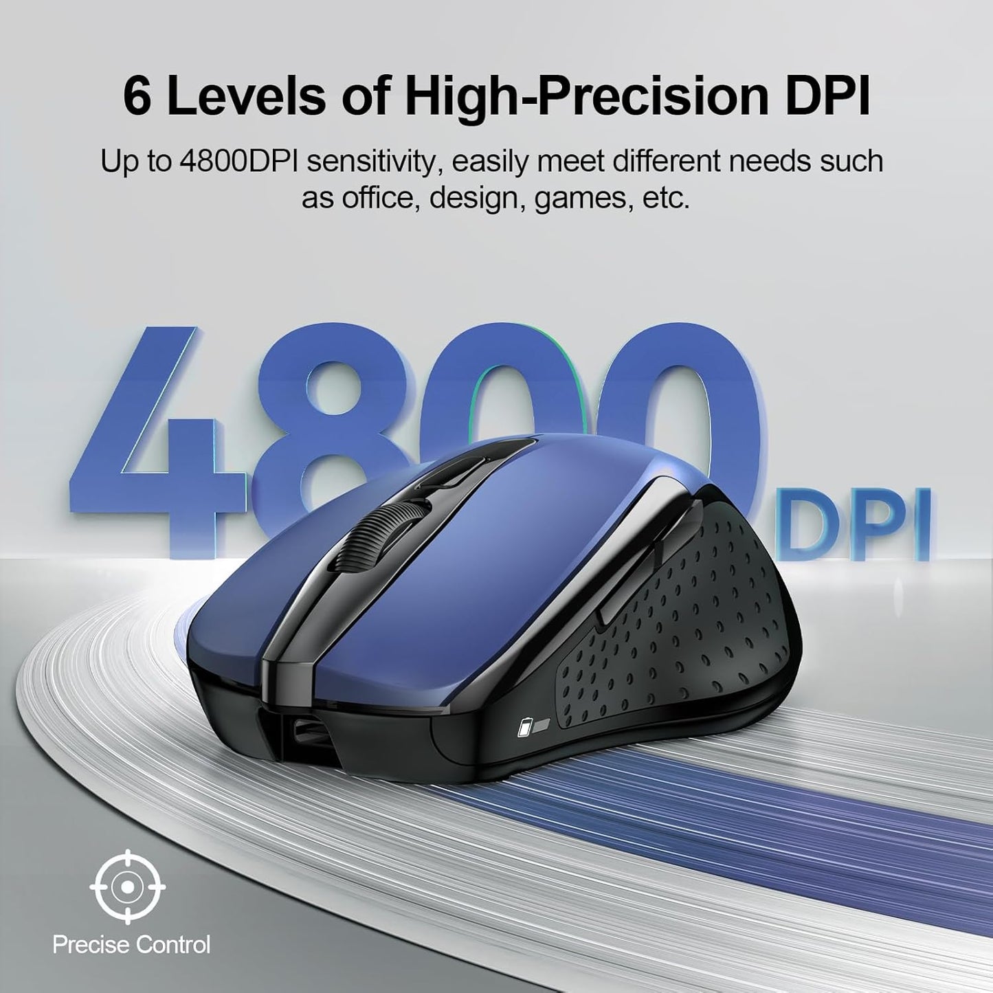 TECKNET Rechargeable Wireless Mouse, 2.4G Silent Mouse, Quiet Click, 6 Adjustable 4800 DPI, Cordless Computer Mice, Ergonomic Mice for Laptop, 6 Buttons USB-A for Chromebook, Ergo Grip - Blue