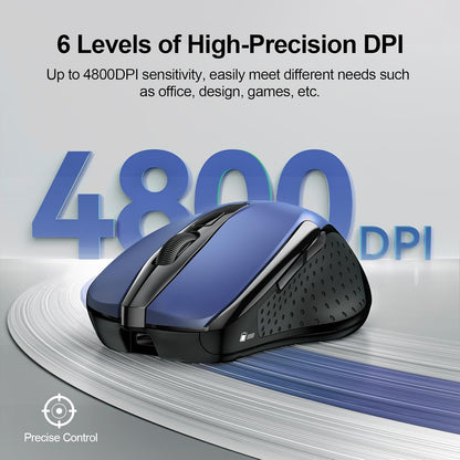 TECKNET Rechargeable Wireless Mouse, 2.4G Silent Mouse, Quiet Click, 6 Adjustable 4800 DPI, Cordless Computer Mice, Ergonomic Mice for Laptop, 6 Buttons USB-A for Chromebook, Ergo Grip - Blue