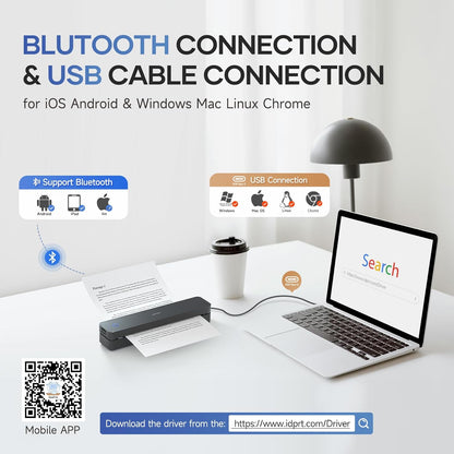 iDPRT Portable-Printer Wireless for Travel, 300DPI Inkless Thermal Small Printers for Home Use, Office, Vehicles, Mobile Bluetooth Printer Supports 8.5" x 11" US Letter, for Smartphone & PC,Black