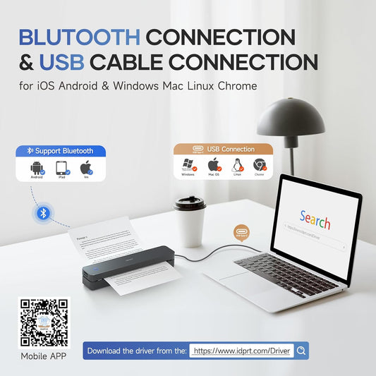 iDPRT Portable-Printer Wireless for Travel, 300DPI Inkless Thermal Small Printers for Home Use, Office, Vehicles, Mobile Bluetooth Printer Supports 8.5" x 11" US Letter, for Smartphone & PC,Black