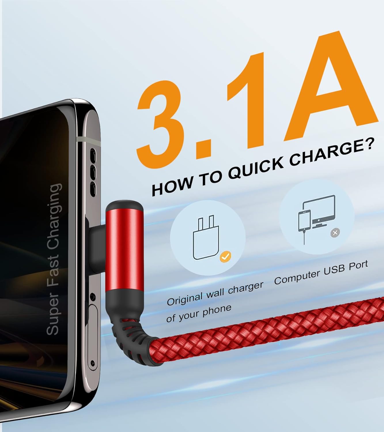 sweguard USB C Cable Right Angle [3Pack, 10FT+6.6FT+3.3FT], USB Type C iPhone 16 Charger Cable Nylon Braided Cord for iPhone 15 16 Pro Max Plus, Samsung Galaxy S25 S24 S23 S22 S21 S10 Note 20 10, Moto