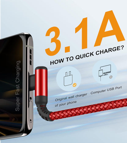 sweguard USB Type C Charger Cable Right Angle [2-Pack,6.6FT] iPhone 16 Charger Nylon Braided Cord for iPhone 15 16 Pro Max Samsung Galaxy S25 S24 S23 S22 S21 S20 S10 S9 Note A15 A55 Flip Pixel LG Moto