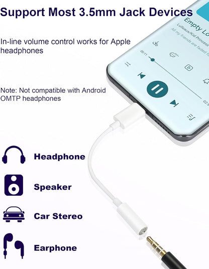 USB Type C to 3.5mm Female Headphone Jack Adapter 2 Pack, USB C to Aux Audio Dongle Cable Cord Compatible with iPhone 16 15 Series, S24/S23 Ultra, iPad Pro, MacBook, Pixel XL More Type-C Devices